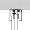 A cross-section view showing the internal rollers and mounting hardware for the two-panel telescoping glass system.