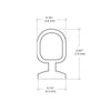 A technical line drawing showing the cross-section dimensions of the gray vinyl bulb seal.