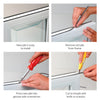 A four-part instructional graphic showing the process of removing old window pile and installing new pile into a window frame groove.