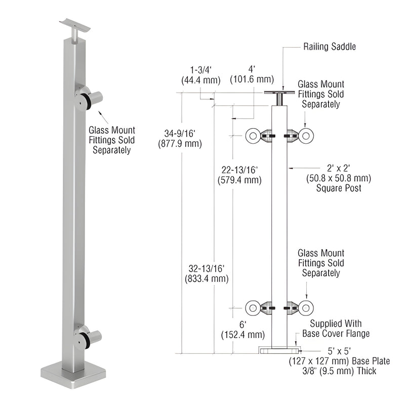 36 in CRL P1 316 Brushed Stainless Steel End Post Railing Kit