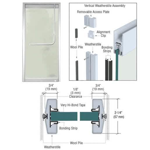 CRL Satin Anodized Weatherstile Kit for 3/4" Glass Single Doors - Vertical Style