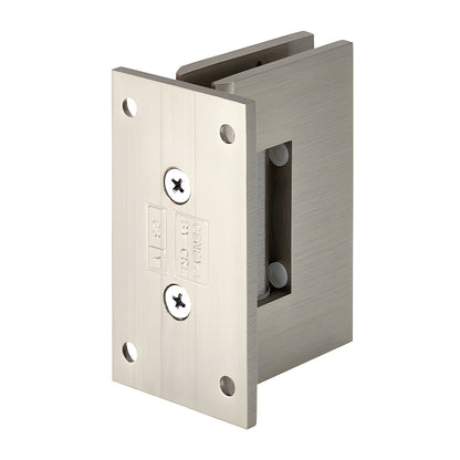 Brushed nickel Geneva glass shower hinge (GEN037BN), brass wall mount full back plate for 8-12 mm glass, self centering.