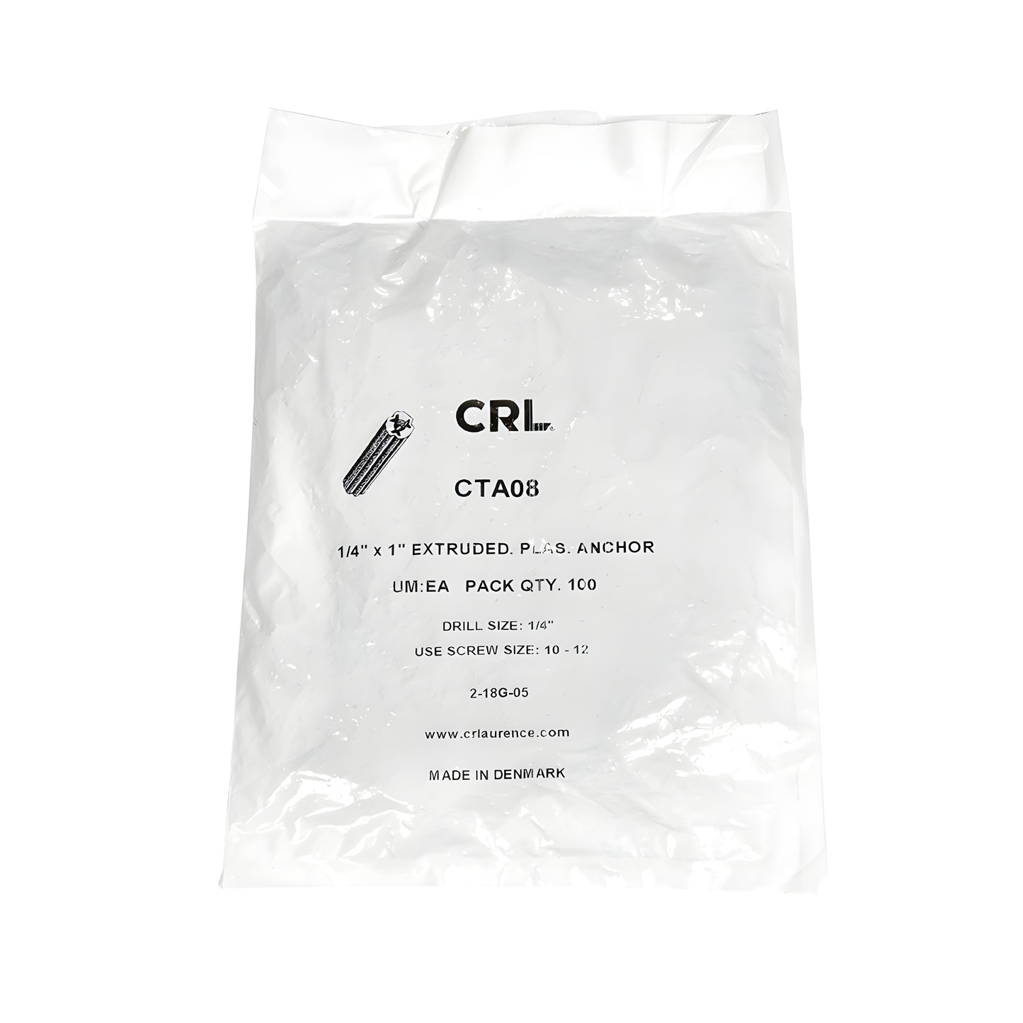 Green plastic masonry anchor 1 in long for 1/4 in drill holes (concrete, brick, block, stone), SKU CTA08