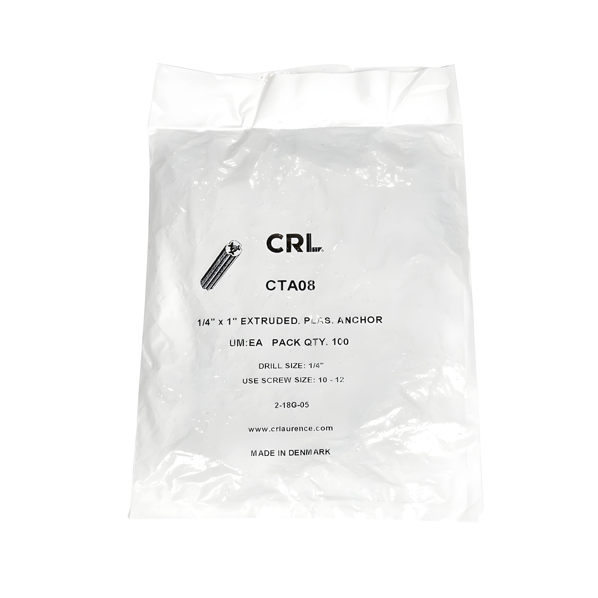 Green plastic masonry anchor 1 in long for 1/4 in drill holes (concrete, brick, block, stone), SKU CTA08