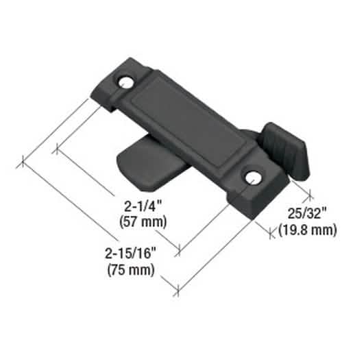 CRL Black Sliding Window Lock with 2-1/4" Screw Holes, 5/8" Latch Projection. Secure fit.