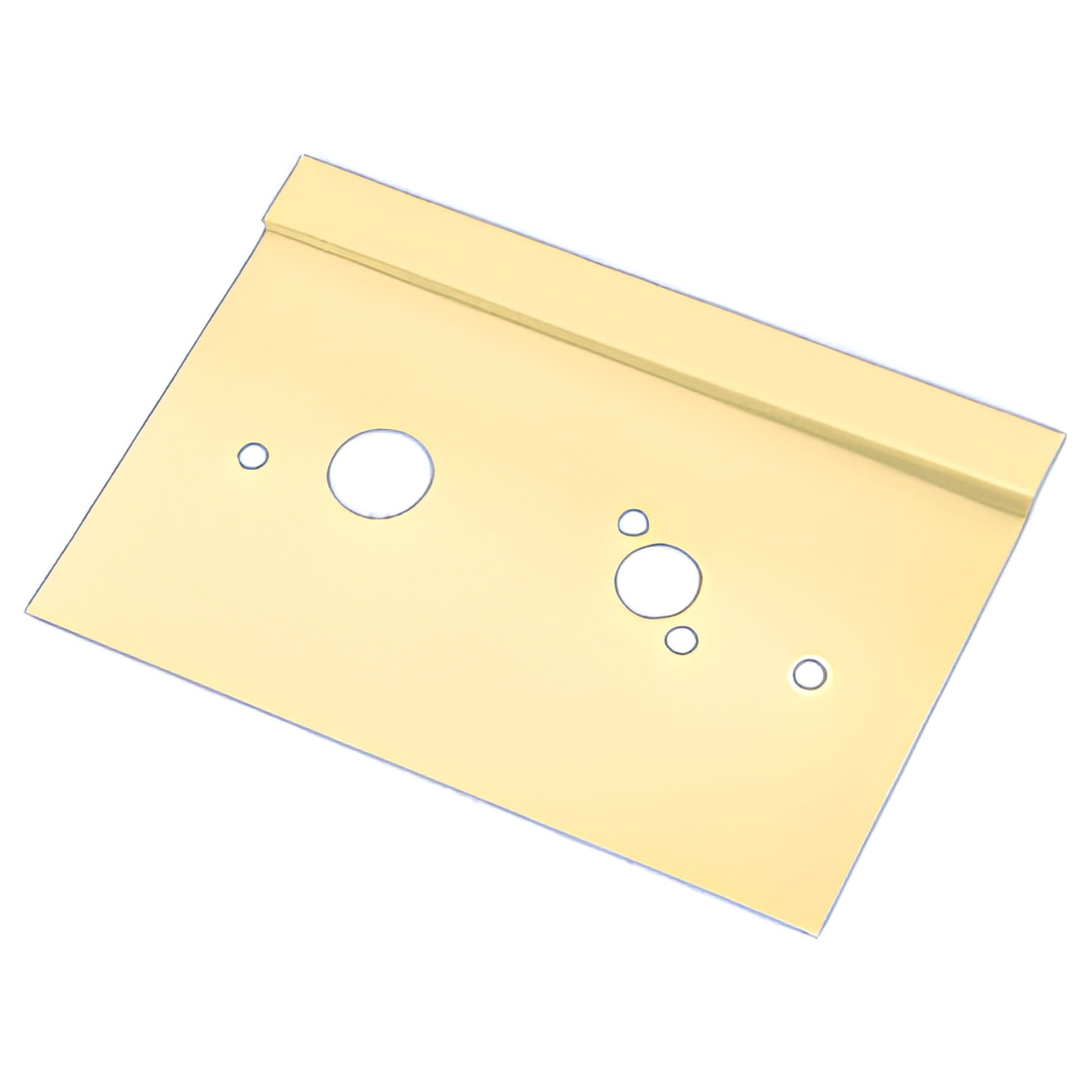 LG610LSB satin brass CRL center lock latch guard plate with mounting holes, 10 in tall, retrofit-ready