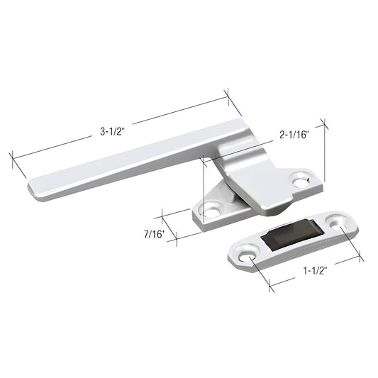 Aluminum left-hand casement window locking handle with strike keeper, screws, 3-1/2" handle (SKU H3596)