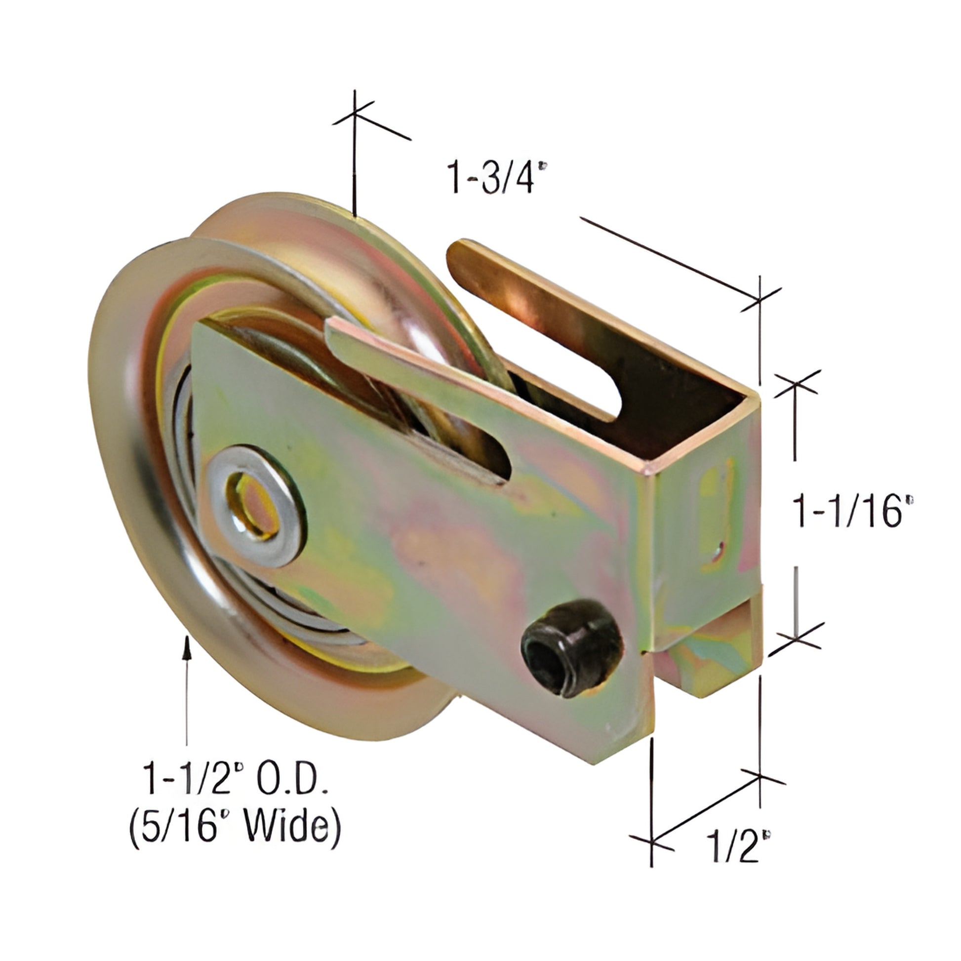 CRL sliding glass door roller assembly D1585 - steel bracket with single 1-1/2" concave roller, adjustable.