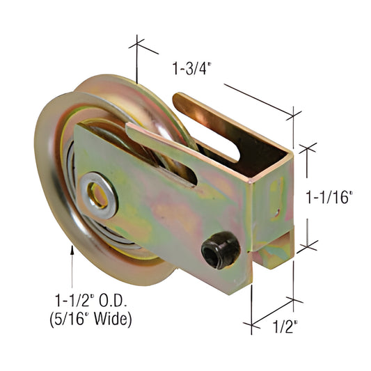 CRL sliding glass door roller assembly D1585 - steel bracket with single 1-1/2" concave roller, adjustable.
