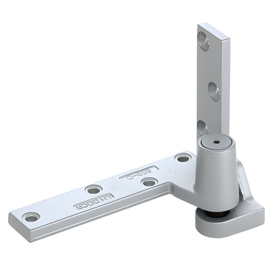 DH14211L aluminum left-hand adjustable bottom pivot for 1-3/4" doors, floor-mounted offset pivot, silver finish.