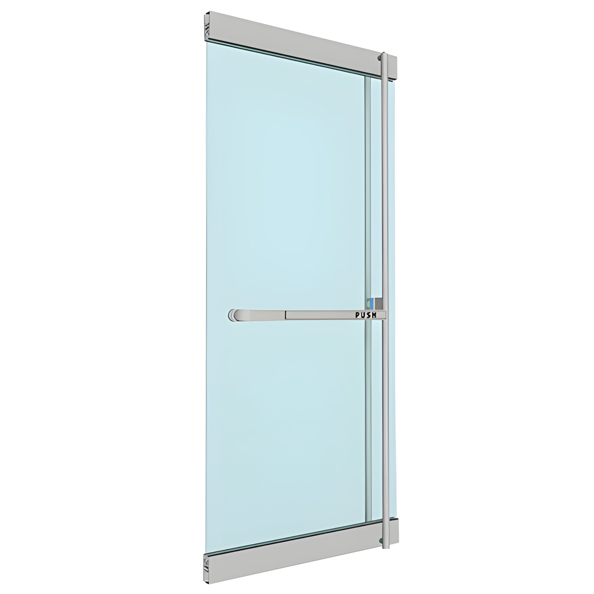 PA300F4RKBS Blumcraft brushed stainless steel panic device, 2-piece ultra-narrow crash bar for glass doors