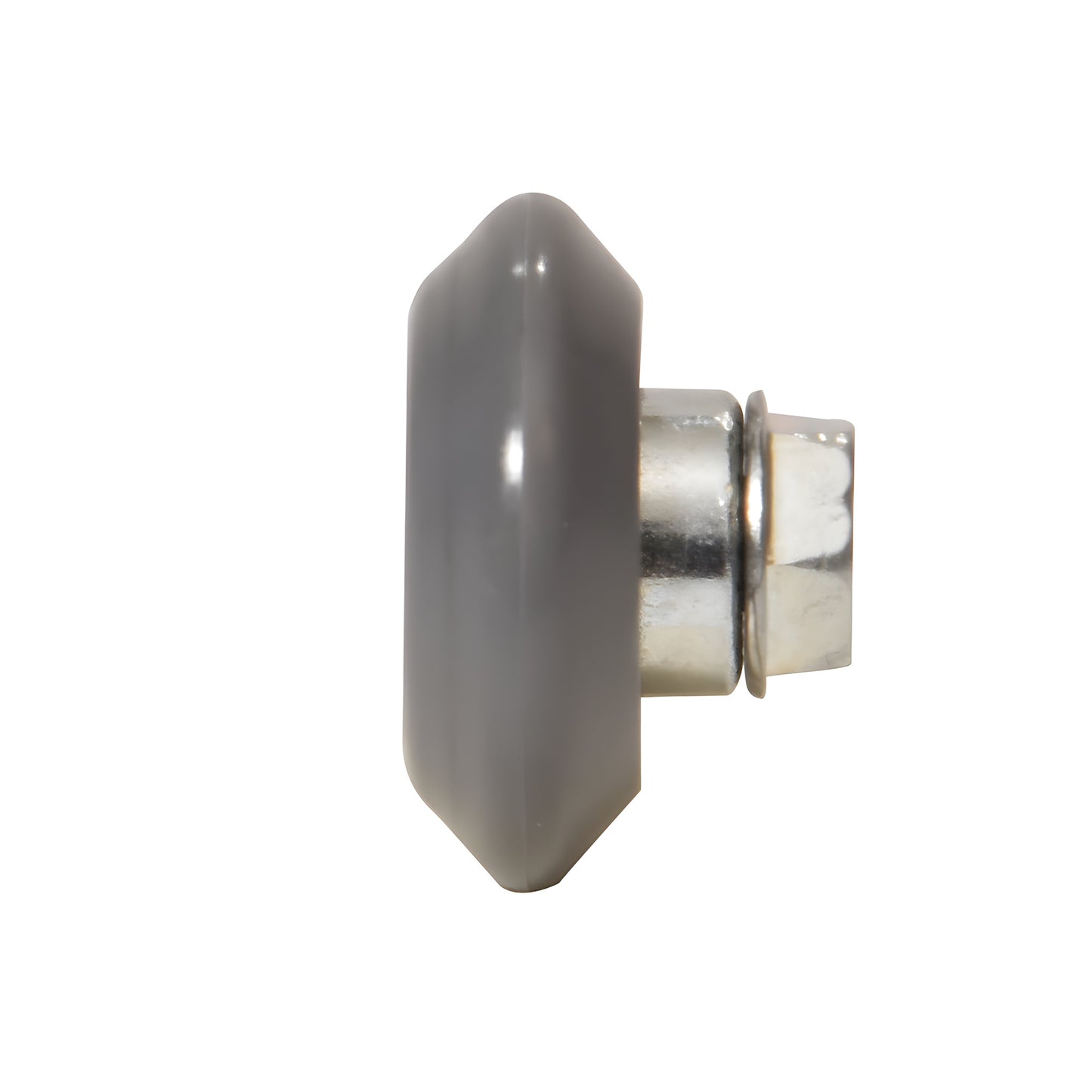 Gray 7/8in V-shaped nylon shower door roller with 10-32 threaded hex hub and steel bearing (SKU M6175)