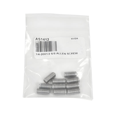 AS1412 stainless steel headless Allen set screw, 1/4-20 thread, 1/2 in (13 mm)
