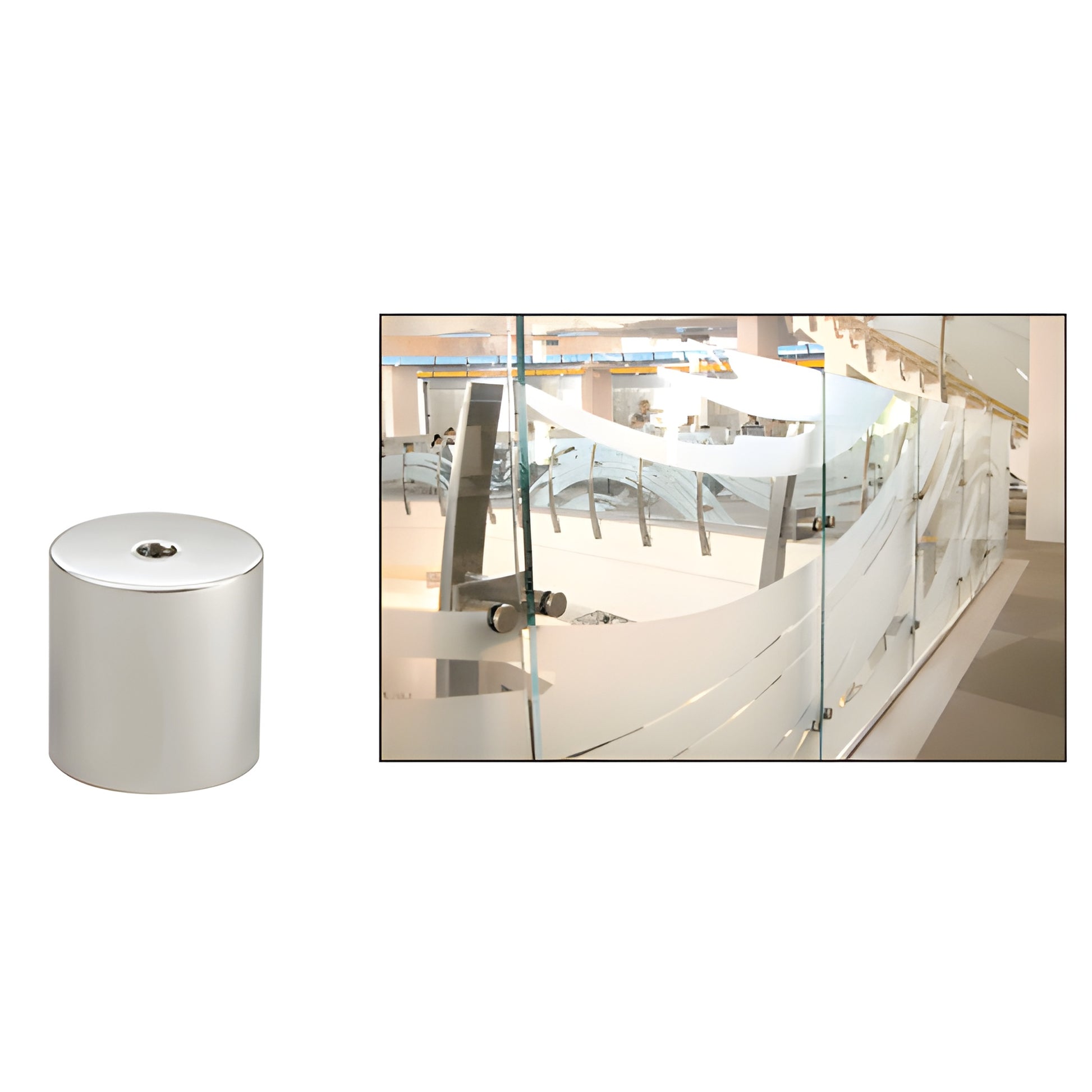 Polished stainless steel 2" diameter standoff base (1" length) for glass mounting, SKU S0B22PS.