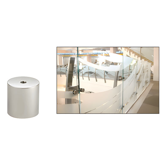 Polished stainless steel 2" diameter standoff base (1" length) for glass mounting, SKU S0B22PS.