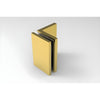 The assembled satin brass wall mount bracket for glass shower doors.