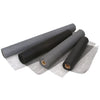 Multiple rolls of charcoal and grey fiberglass screen mesh displayed together.
