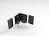 The internal components and exterior matte black covers of the Bellagio glass-to-glass corner bracket displayed separately.