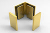 An interior view of the satin brass Bellagio glass-to-glass bracket showing the mounting plates and hardware.