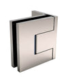 A side profile view of the polished chrome Bellagio offset back plate hinge.
