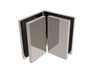 A front-facing view of the assembled brushed nickel Bellagio Series glass-to-glass bracket for shower enclosures.