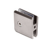 A rear view of the brushed nickel glass clamp showing the mounting screw and clamping mechanism.