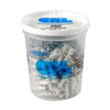 A clear plastic tub filled with multiple CRL Plastic Plus anchors and screws.