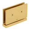 A rear view of the satin brass Cardiff series hinge showing the two clamping screws and CRL branding.