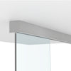 A view of the brushed stainless anodized track installed on a ceiling with a glass sliding door panel.