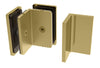 A side view of the satin brass Como Series glass-to-glass bracket showing the internal mounting screws.