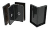 A side-by-side view of the matte black glass-to-glass bracket components showing the concealed design.