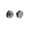Two circular brushed stainless steel rollers used for the Crescent Series sliding shower door system.