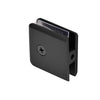 A matte black beveled glass clamp shown from the rear view, highlighting the mounting screw.