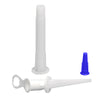 The nozzle components including the rotating tip, extension, and blue cap laid out.
