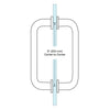 A technical line drawing showing the 8-inch center-to-center mounting measurement for the glass door handle.