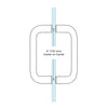A technical diagram showing the 6-inch center-to-center mounting measurement for the glass-mounted pull handle.