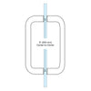 A technical diagram illustrating the 8-inch center-to-center mounting measurement for the glass door handle.