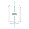 A technical diagram illustrating the 8-inch center-to-center mounting measurement for the glass-mounted pull handle.