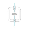 A technical diagram illustrating the 6-inch center-to-center mounting for the glass-mounted pull handle.