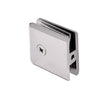 A polished nickel glass clamp shown from the rear view, highlighting the mounting screw.