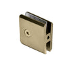 The rear view of the brushed bronze glass clamp displaying the mounting screw and clamping mechanism.