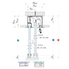 A technical diagram illustrating the dimensions and installation specifications for the sliding door and fixed panel system.