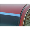 A strip of blue securing tape applied to the edge of a vehicle windshield.