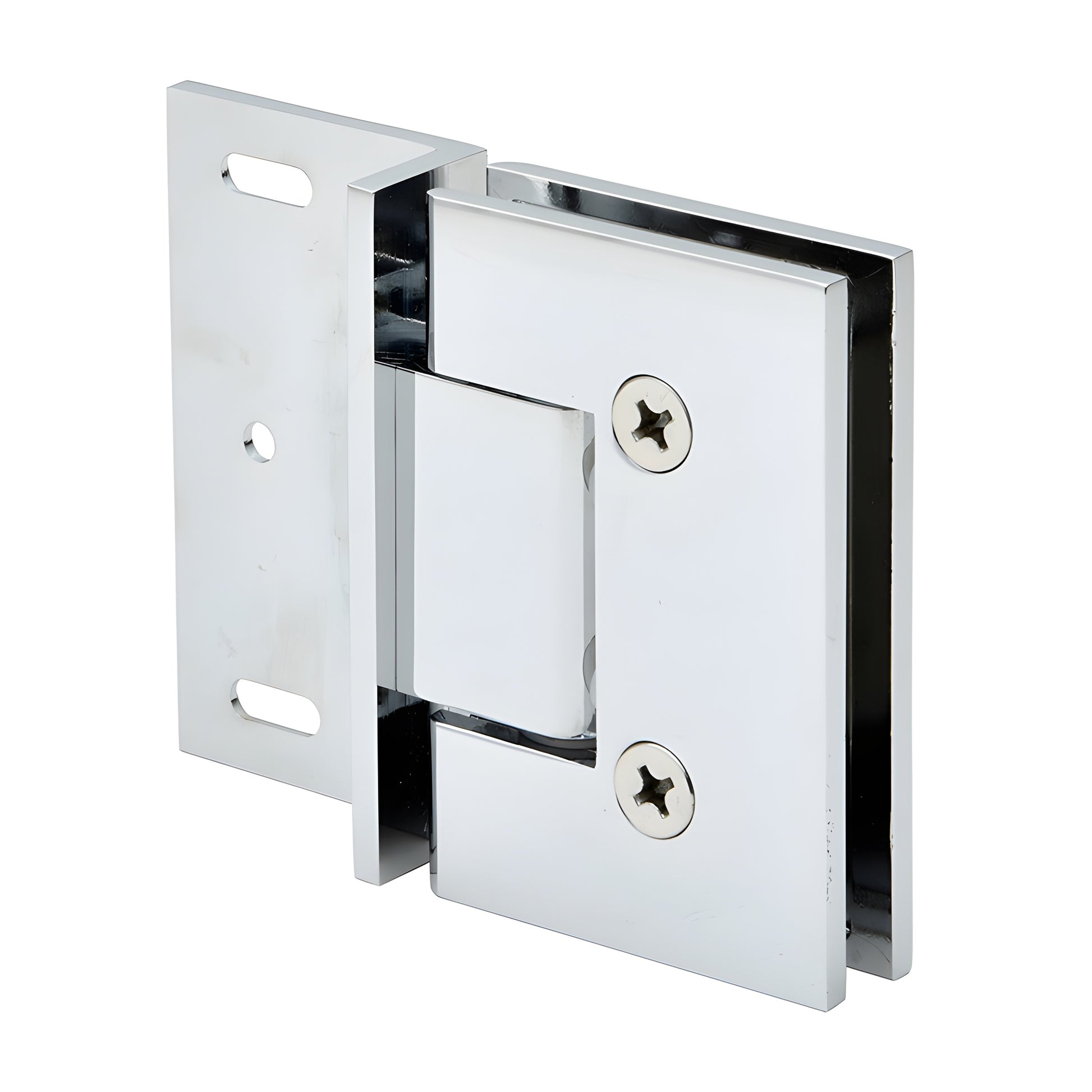 MEL054CH polished chrome square shower door hinge, solid brass, for 8-12mm (5/16-1/2") tempered glass.