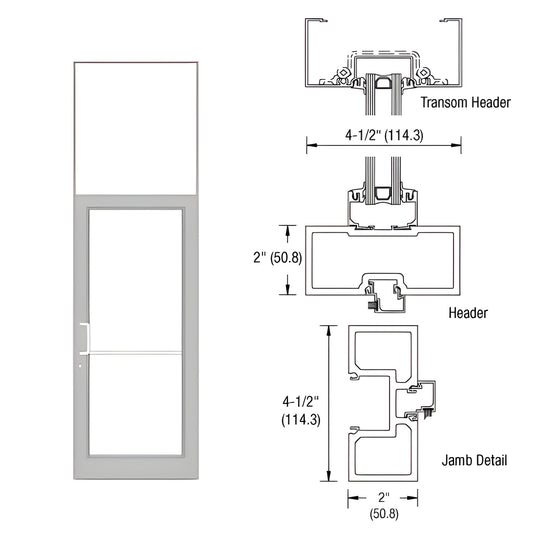 FD61811 clear anodized aluminum storefront frame with transom, 36" 84" door opening (40" 126" frame), threshold & hardware pr