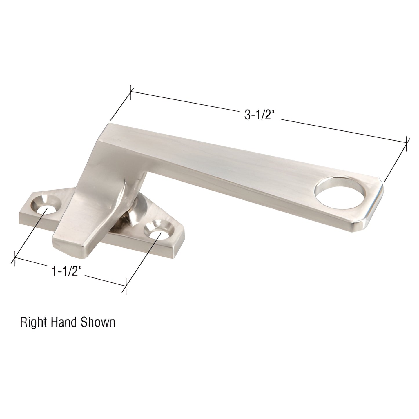 Champagne diecast locking handle WH25415R - right-hand 3.5in arm, mounting base with two screw holes and circular thumb hole.