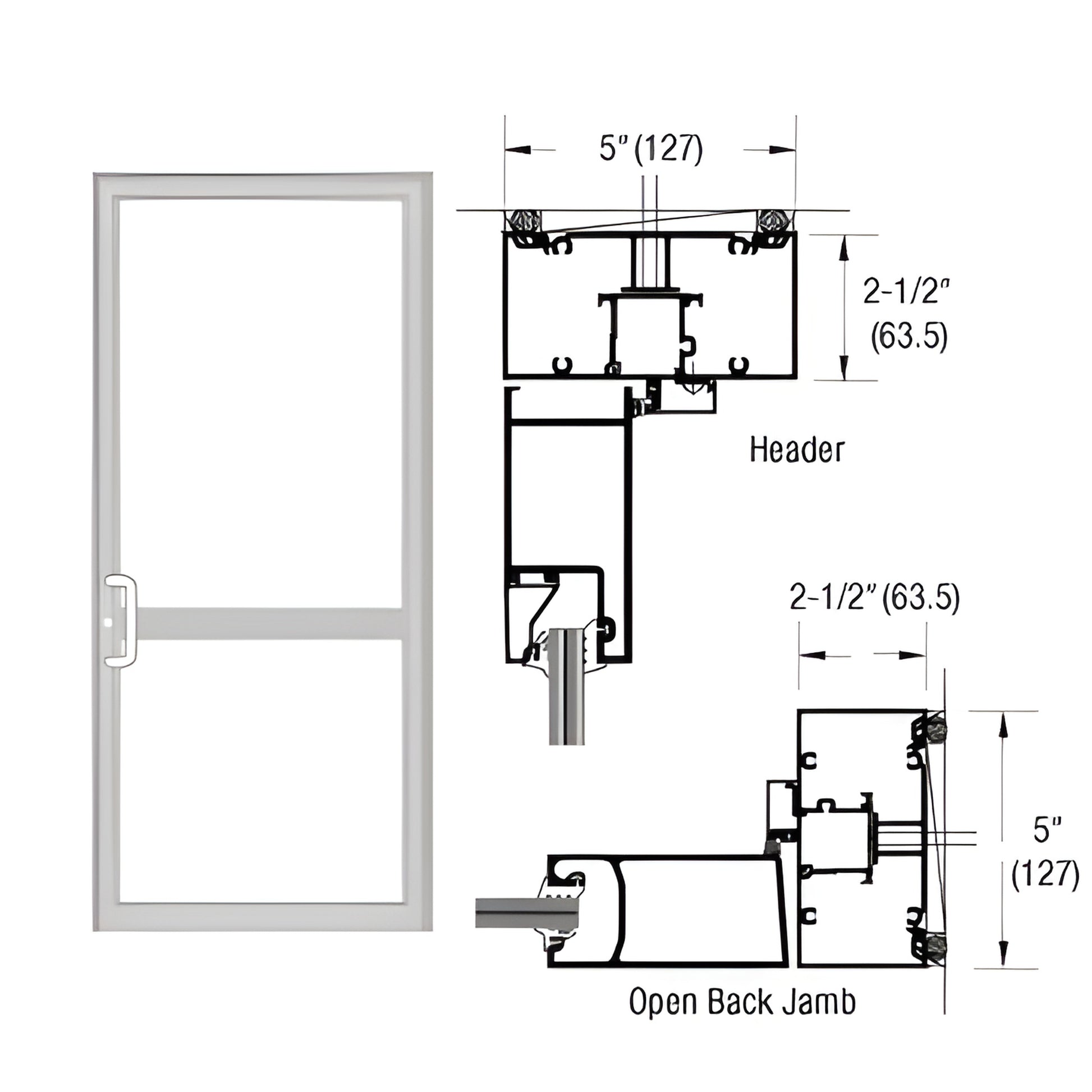 Clear anodized custom double up/over hurricane impact door frame with CVR prep and technical cross-section (SKU 0P41511)
