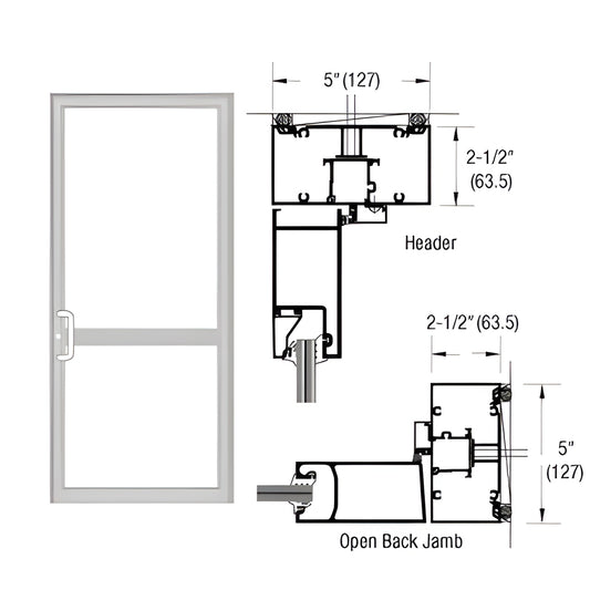 Clear anodized custom double up/over hurricane impact door frame with CVR prep and technical cross-section (SKU 0P41511)