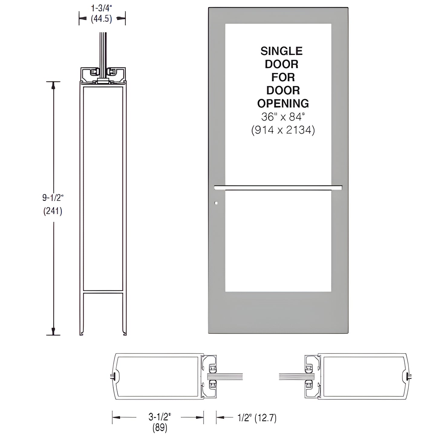 36x84 left-latch center-hung storefront door, clear anodized Class 1 frame, fits 1/4" tempered glass. SKU CD41711L036