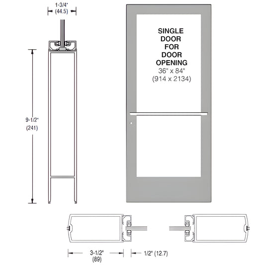 36x84 left-latch center-hung storefront door, clear anodized Class 1 frame, fits 1/4" tempered glass. SKU CD41711L036